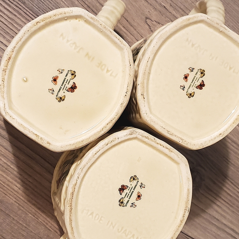 Vintage Butterfly Garden Trellis Coffee Mugs by Enesco 1978 SET OF 3 - Picture 4 of 6